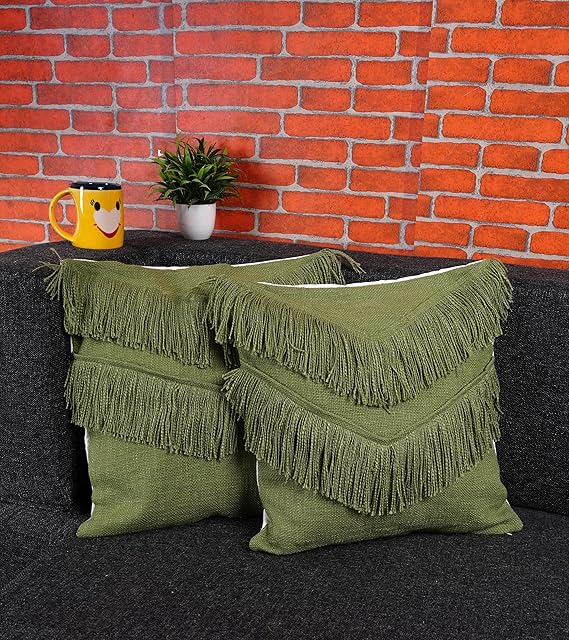 Macrame Cushion 16 x 16 inches in Olive - Leechoo